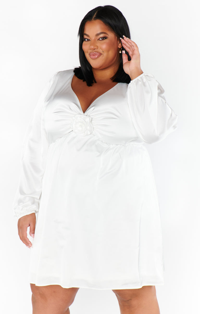 Rosetta Mini Dress, in Ivory Luxe Satin, Size: 2X