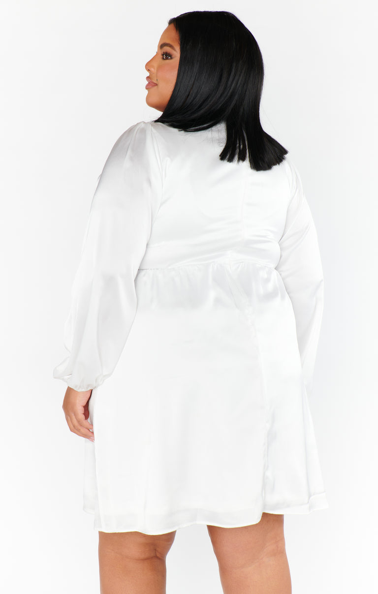 knee length dresses for ladies Sweetie White Mesh Long Sleeve Mini Dress - US 8 main image 0