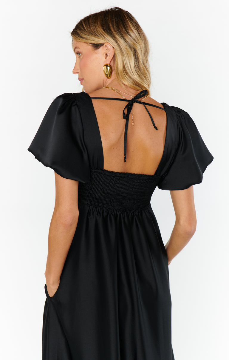 Nora Maxi Dress ~ Black Luxe Satin – Show Me Your Mumu