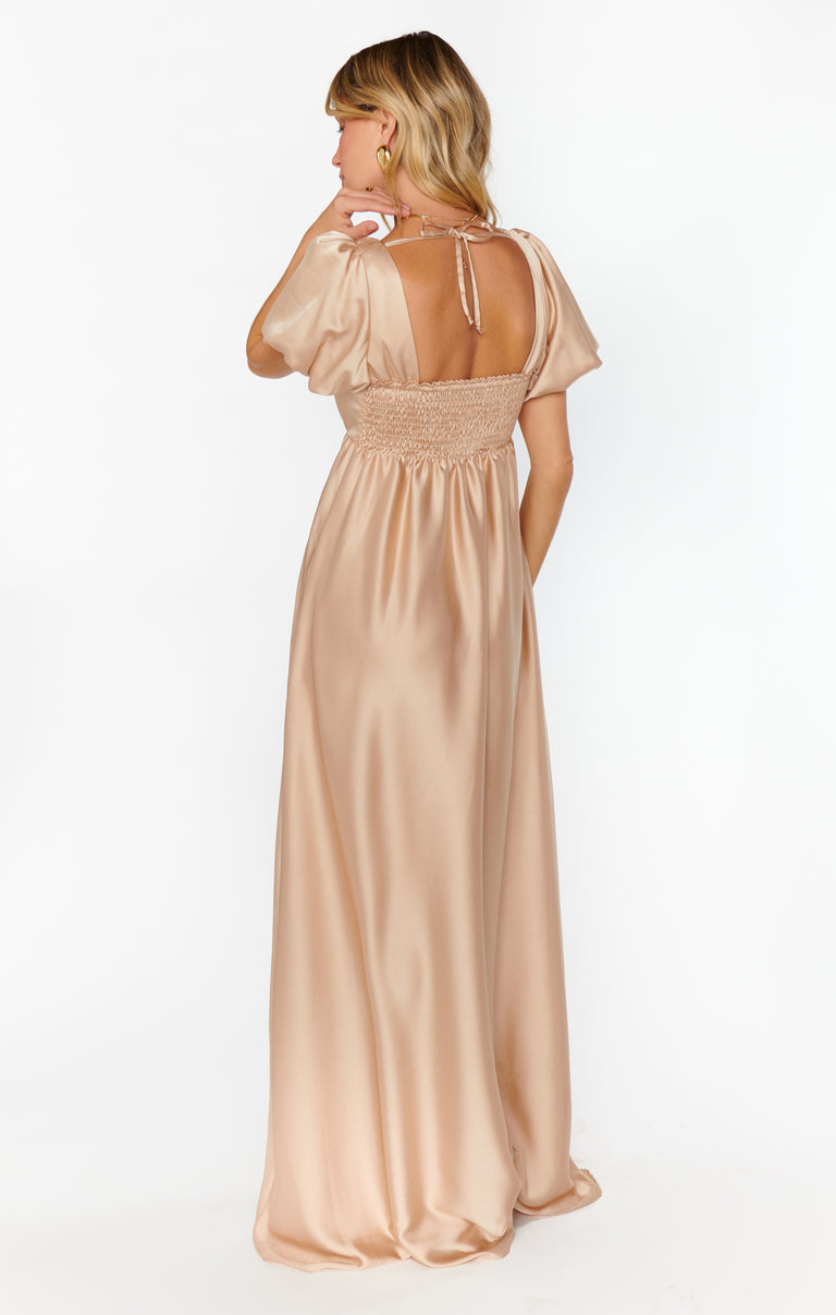 Nora Maxi Dress ~ Champagne Luxe Satin – Show Me Your Mumu