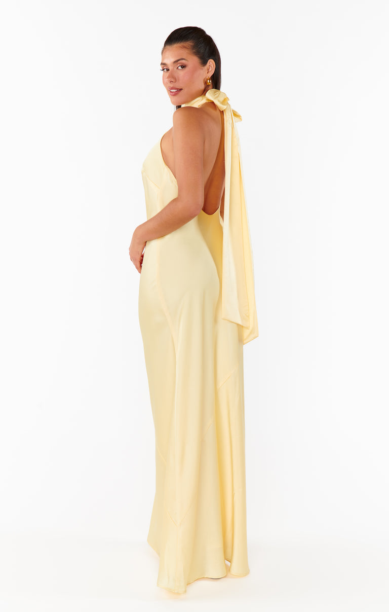 Lisa Maxi Dress ~ Pale Yellow Luxe Satin Show Me Your Mumu Lisa Maxi Dress ~ Pale Yellow Luxe Satin Show Me Your Mumu