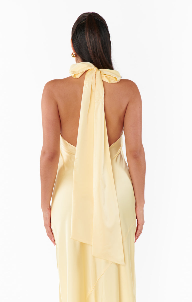 Lisa Maxi Dress, in Pale Yellow Luxe Satin | Show Me Your Mumu | Bridesmaid Dresses & Wedding Attendee Dress Lisa Maxi Dress, in Pale Yellow Luxe Satin | Show Me Your Mumu | Bridesmaid Dresses & Wedding Attendee Dress