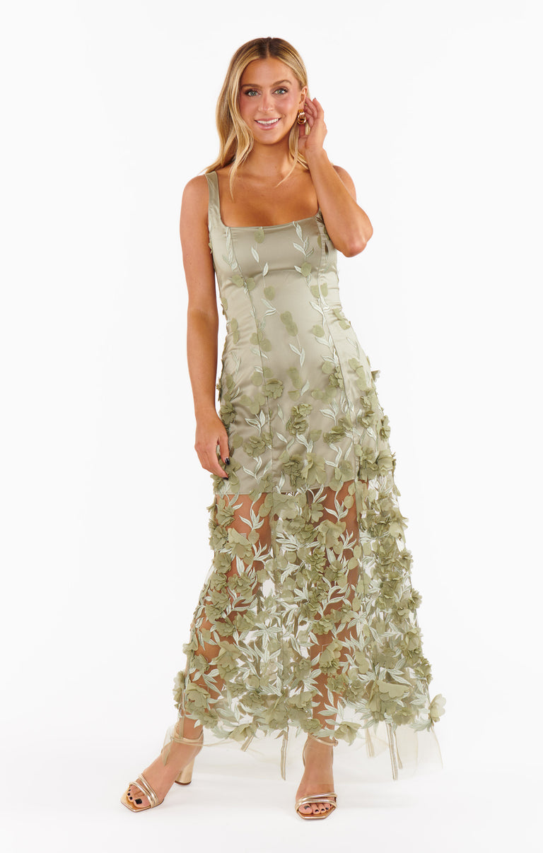 Stephanie Dress ~ Moss Green 3D Floral – Show Me Your Mumu