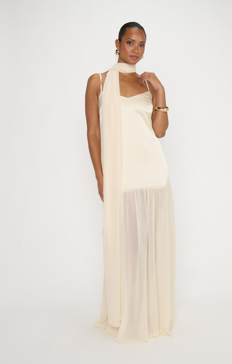 stella nova embroidered dress Dalia Maxi Dress, in Buttercream Luxe Satin