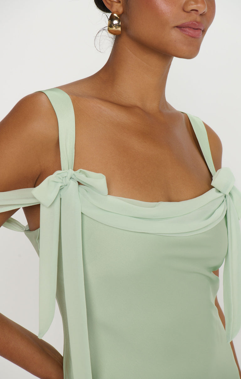 Bella Maxi Dress, in Pistachio Luxe Satin, Size: XL | Show Me Your Mumu