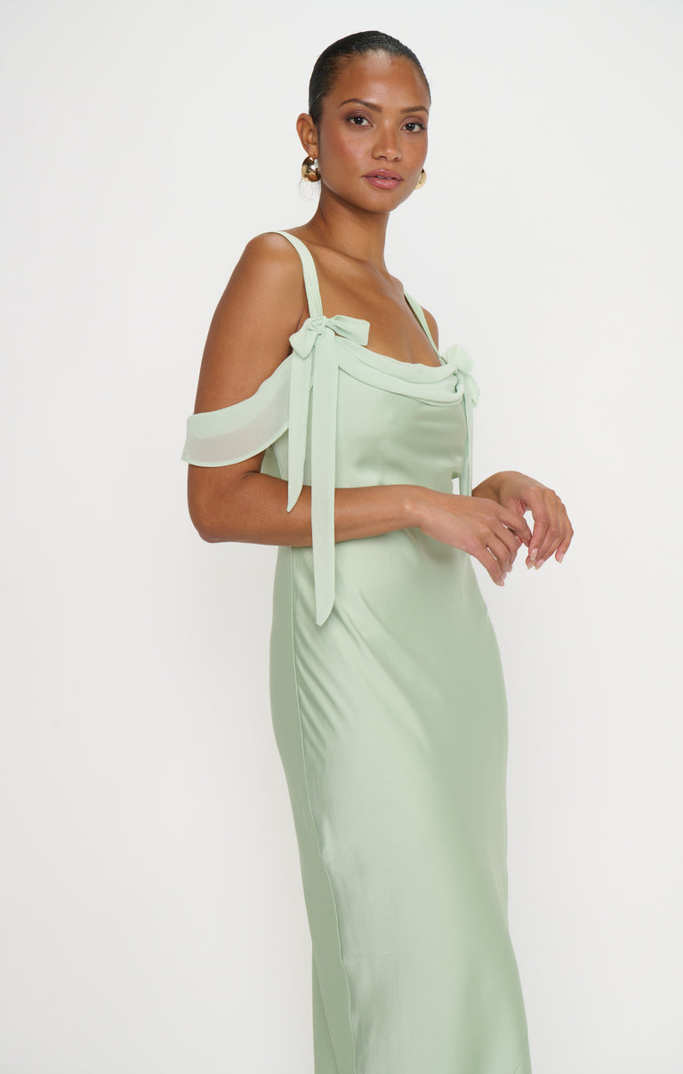 chinese dress ladies Encore Strapless Satin Maxi Dress Olive