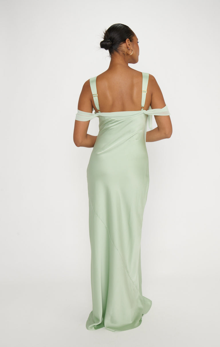 Bella Maxi Dress, in Pistachio Luxe Satin, Size: XL | Show Me Your Mumu