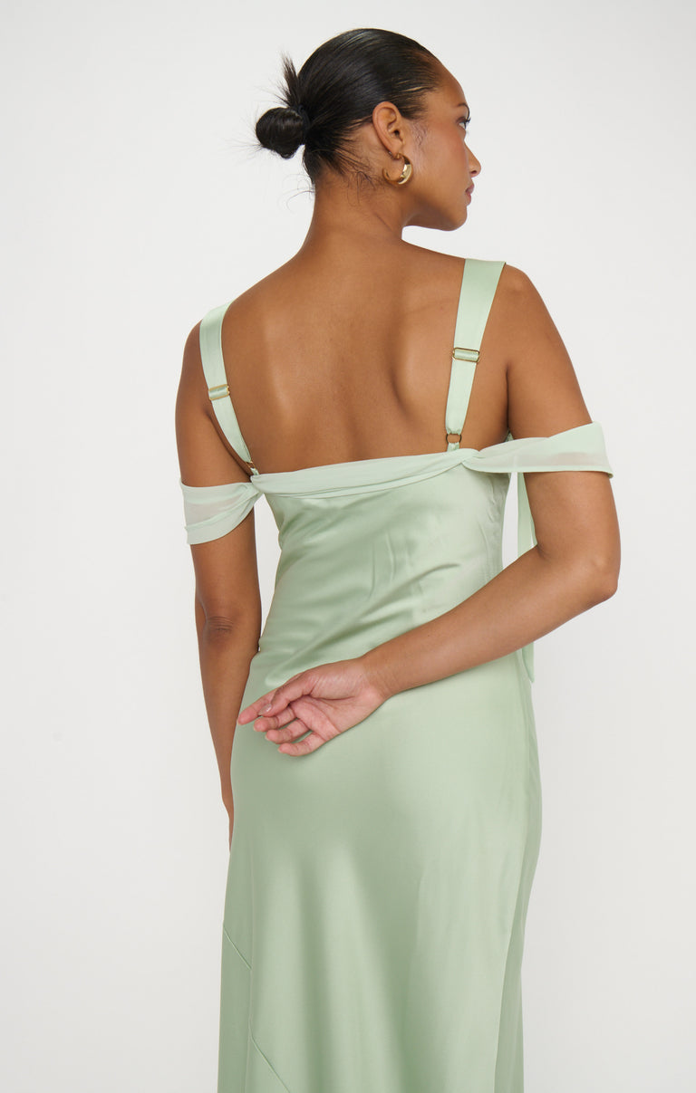 blue dress for baby girl Bella Maxi Dress, in Pistachio Luxe Satin, Size: XL | Show Me Your Mumu