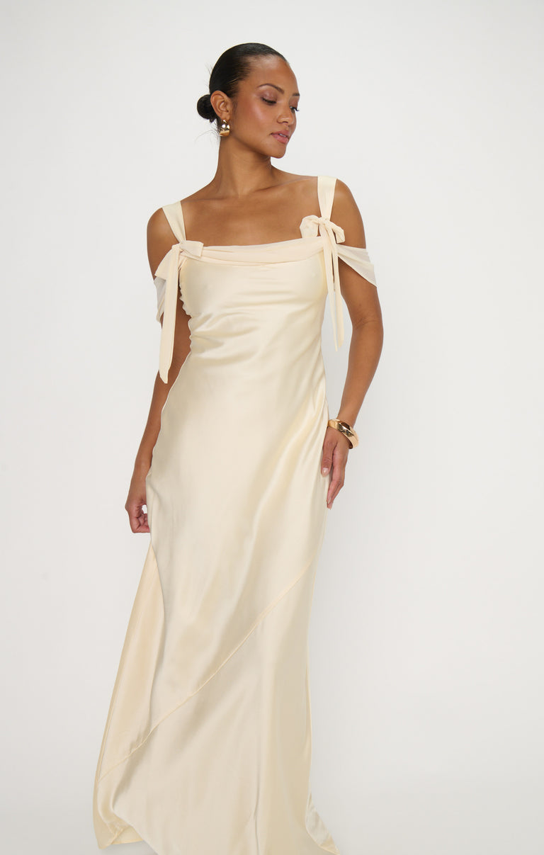 Bella Maxi Dress, in Buttercream Luxe Satin, Size: Large | Show Me Your Mumu