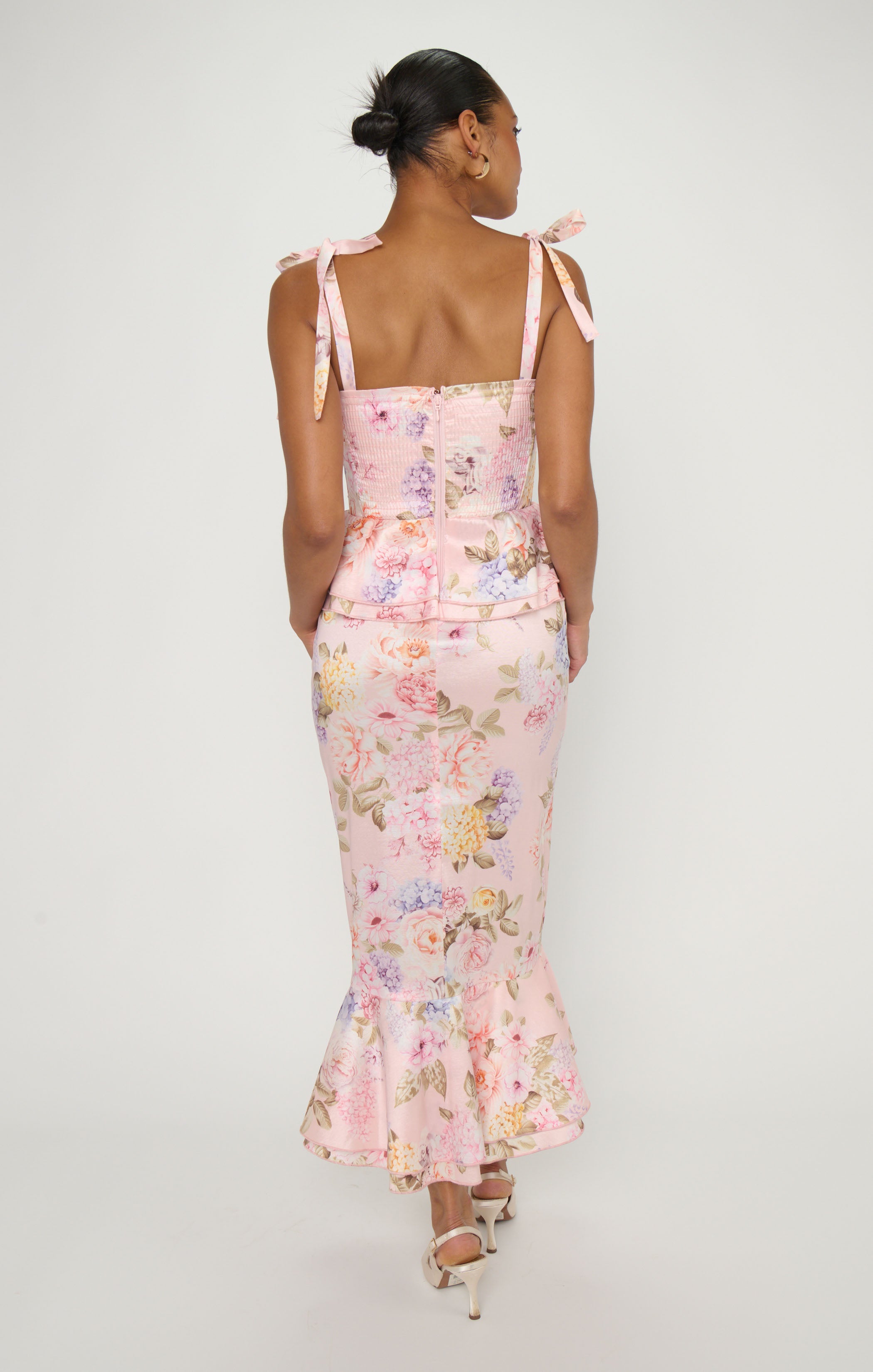 Pauline Peplum Dress ~ Powder Pink Blooms Taffeta – Show Me Your Mumu