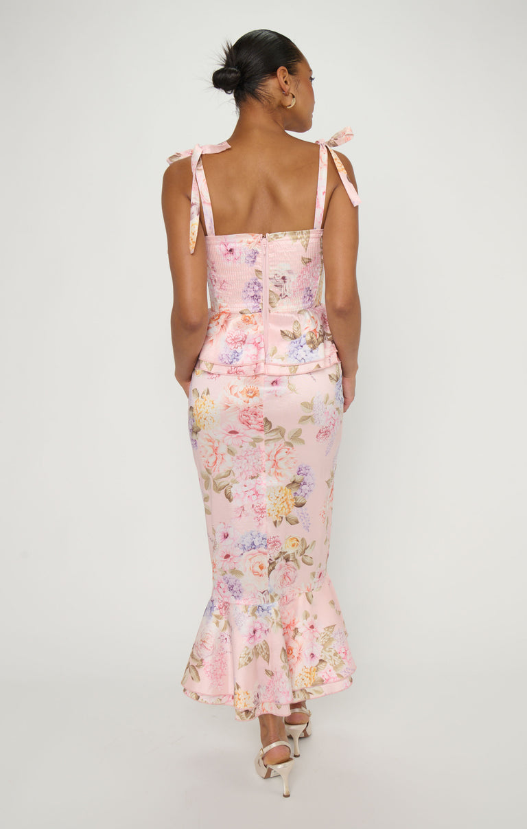 Pauline Peplum Dress, in Powder Pink Blooms Taffeta, Size: 2XL | Show Me Your Mumu