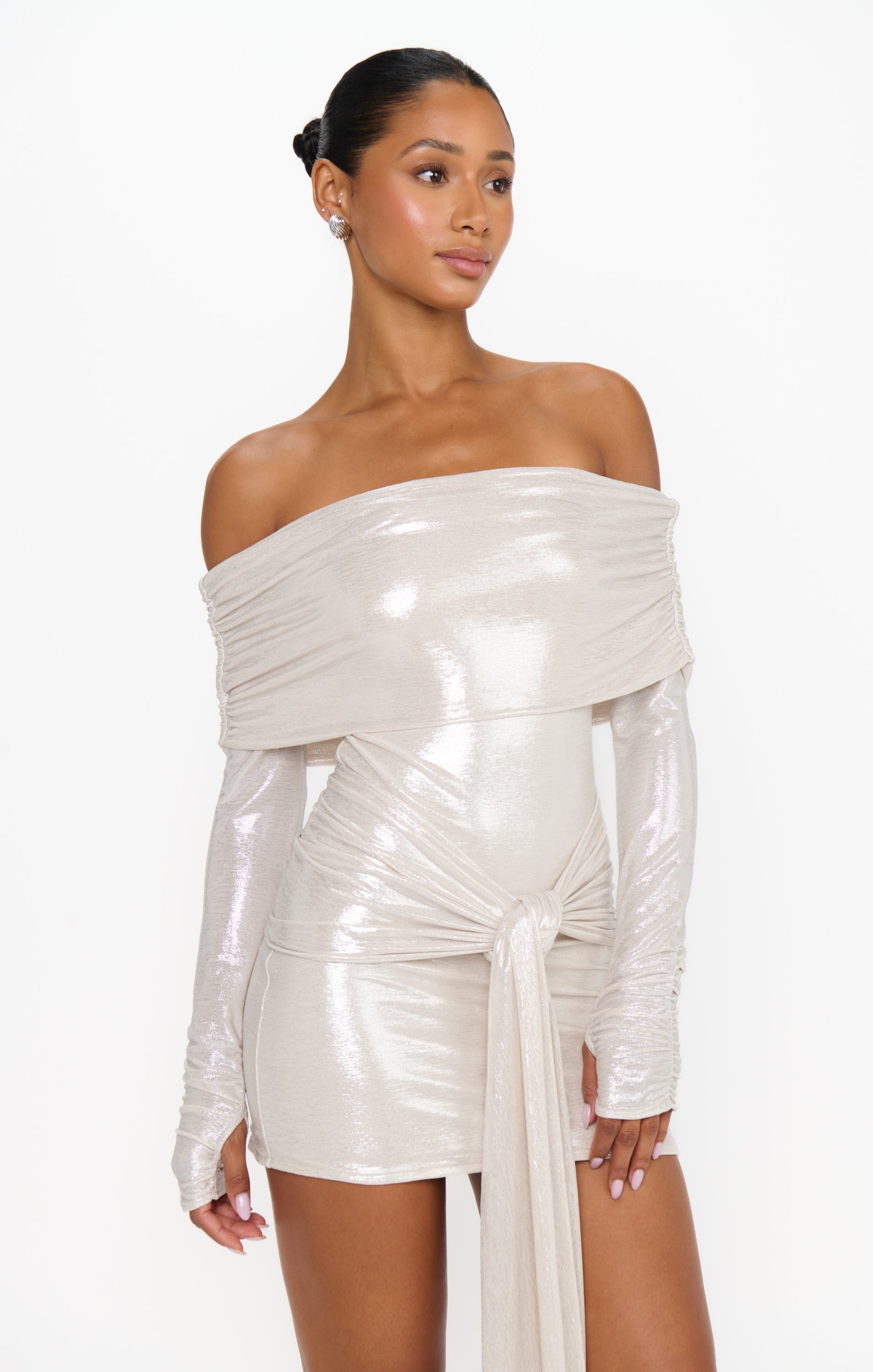 show me your mumu napa mini dress Vanessa Mini Dress, in White Shimmer Knit, Size: XS