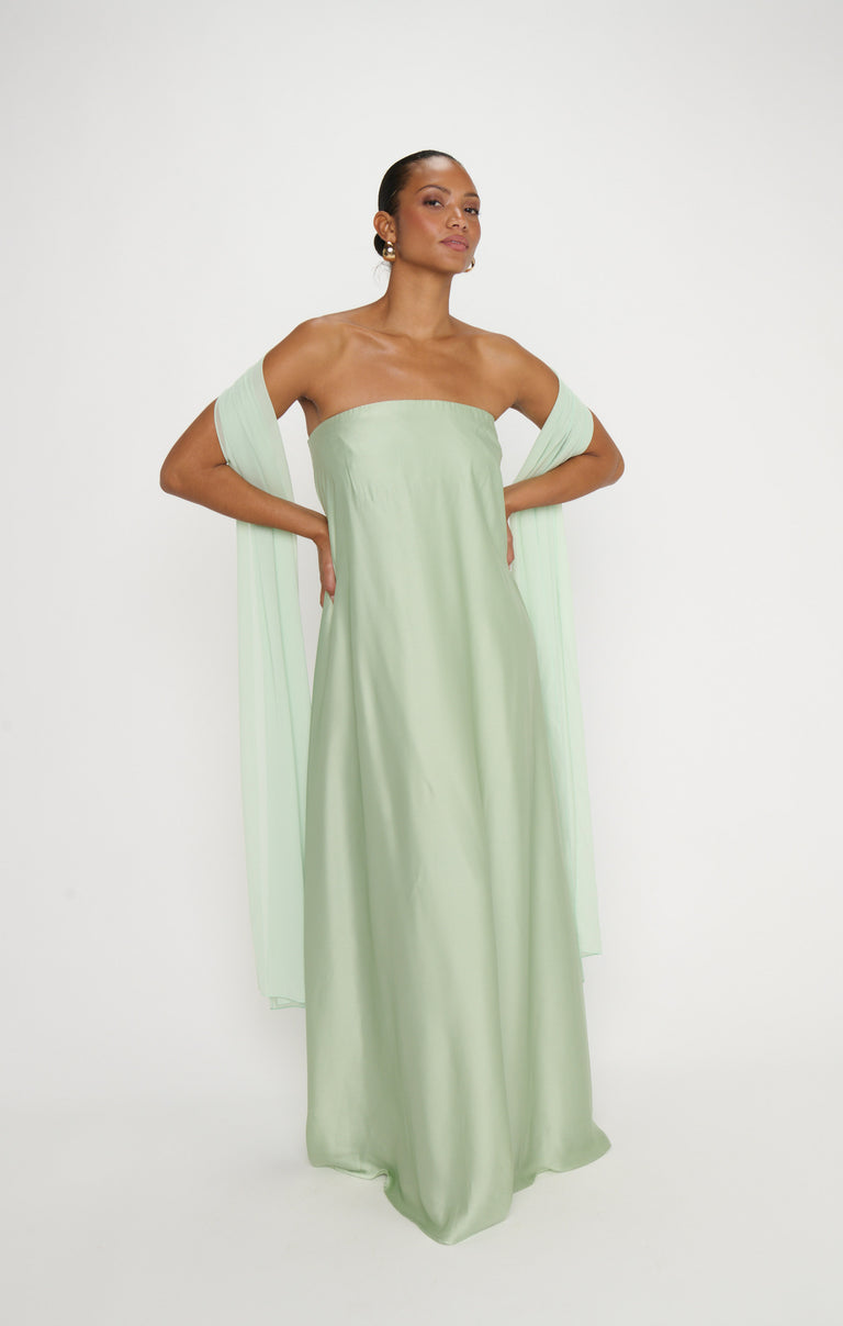 Tinsley Tube Dress, in Pistachio Luxe Satin, Size: Xs | Show Me Your Mumu | Bridesmaid Dresses & Wedding Attendee Dress Tinsley Tube Dress, in Pistachio Luxe Satin, Size: Xs | Show Me Your Mumu | Bridesmaid Dresses & Wedding Attendee Dress