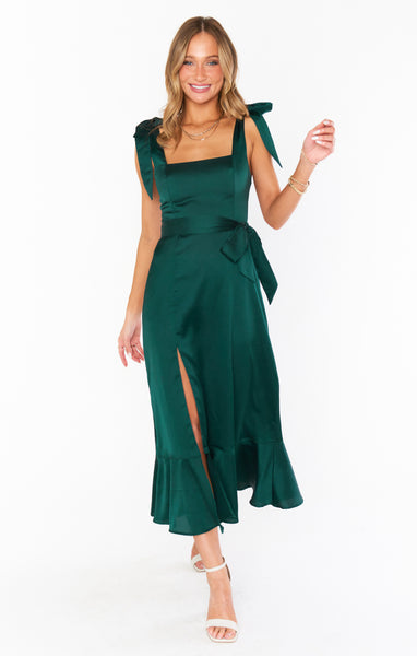 deep green satin ruffle side cami midi dress Green Floral Satin Ruffle Midi Dress – AX Paris main image 1