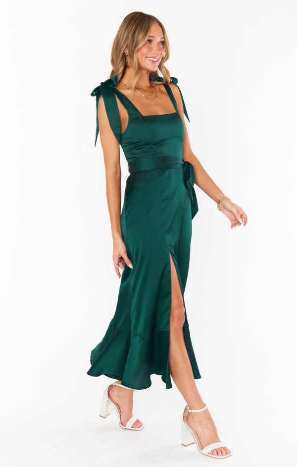 Claire Midi Dress ~ Deep Emerald Luxe Satin – Show Me Your Mumu