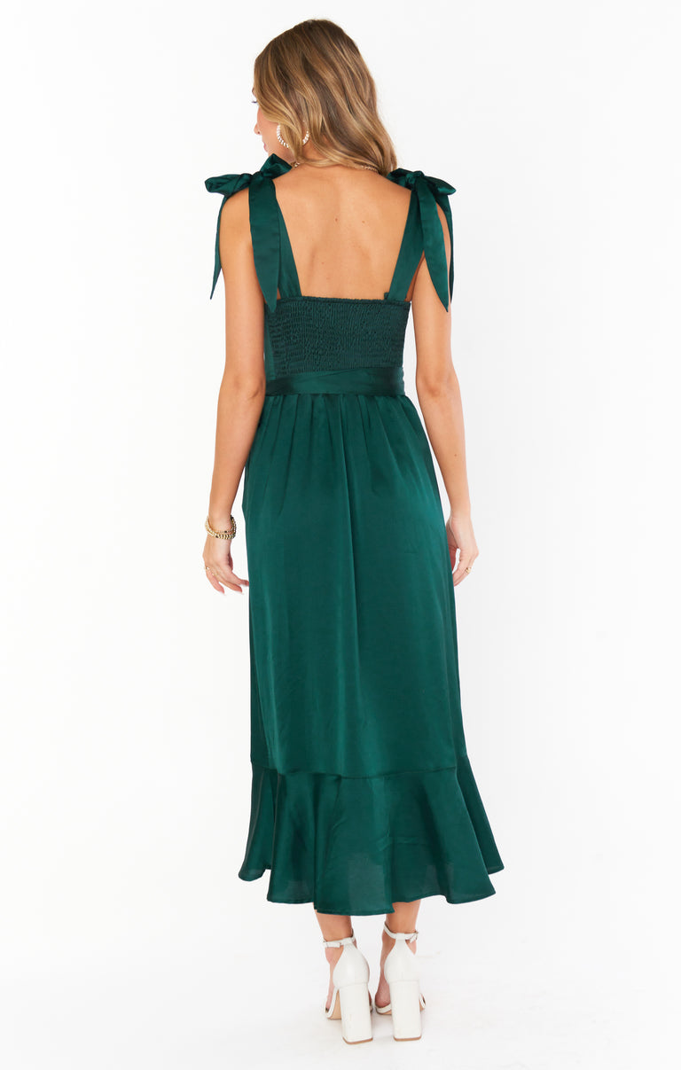 Claire Midi Dress, in Deep Emerald Luxe Satin | Show Me Your Mumu