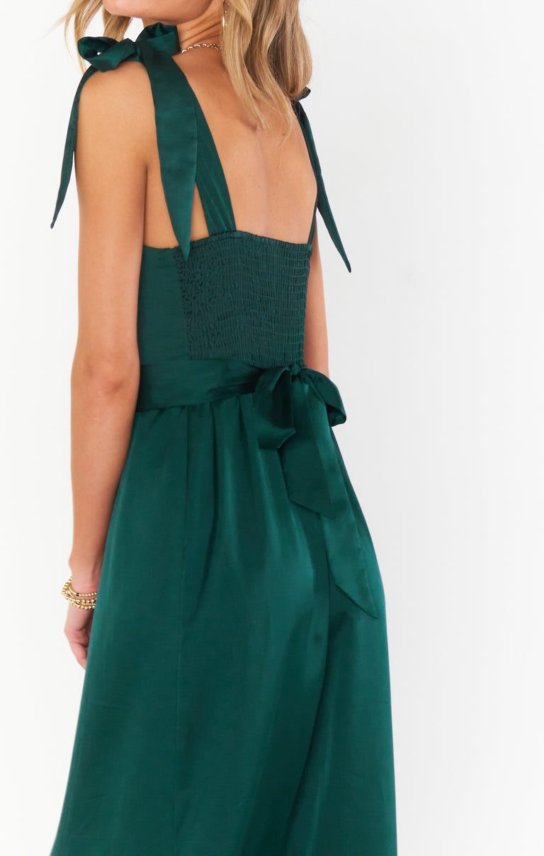 Claire Midi Dress, in Deep Emerald Luxe Satin | Show Me Your Mumu