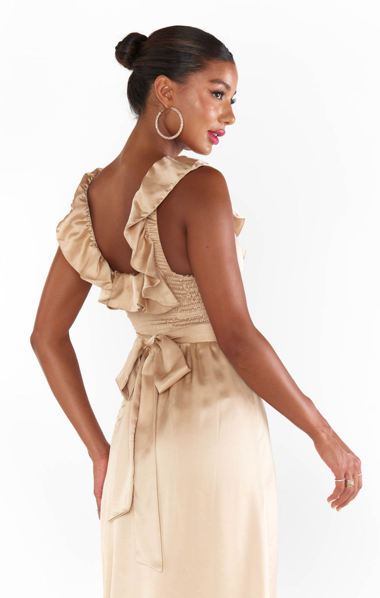 Alexis Midi Dress ~ Champagne Luxe Satin – Show Me Your Mumu