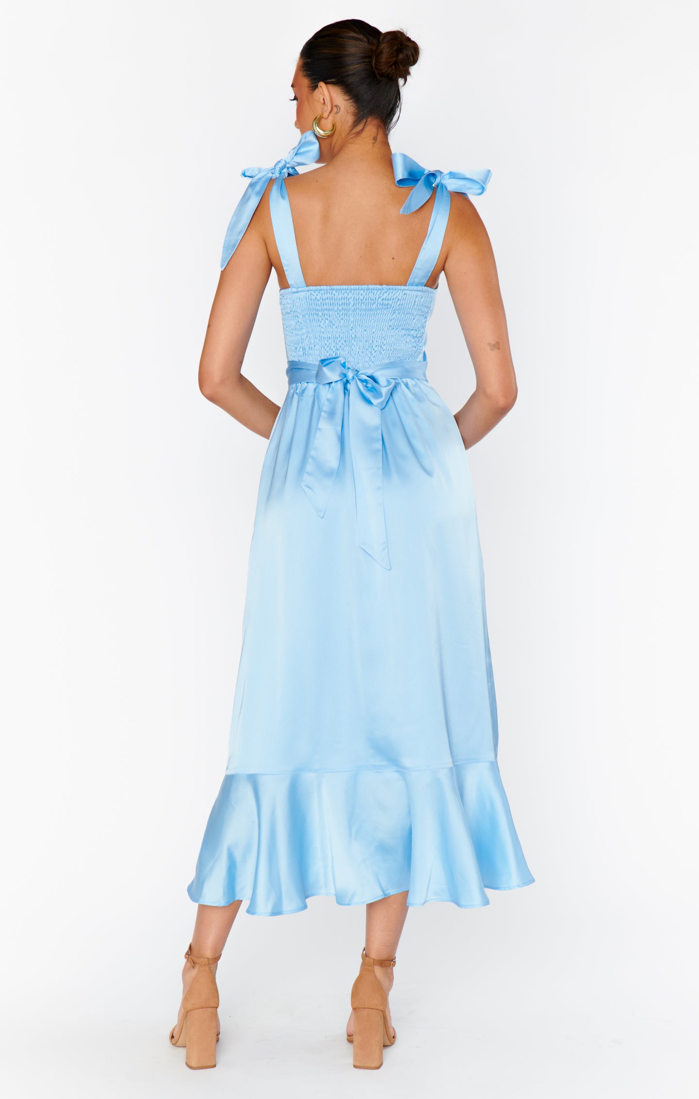 Garden Midi Dress ~ Baby Blue Luxe Satin – Show Me Your Mumu