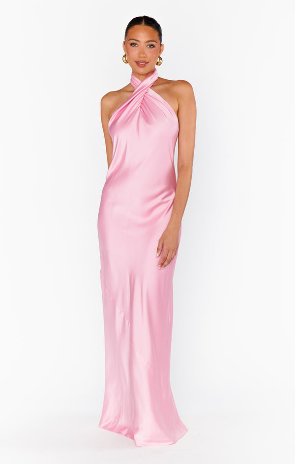 Jasmine Halter Maxi Dress ~ Light Pink Luxe Satin – Show Me Your Mumu