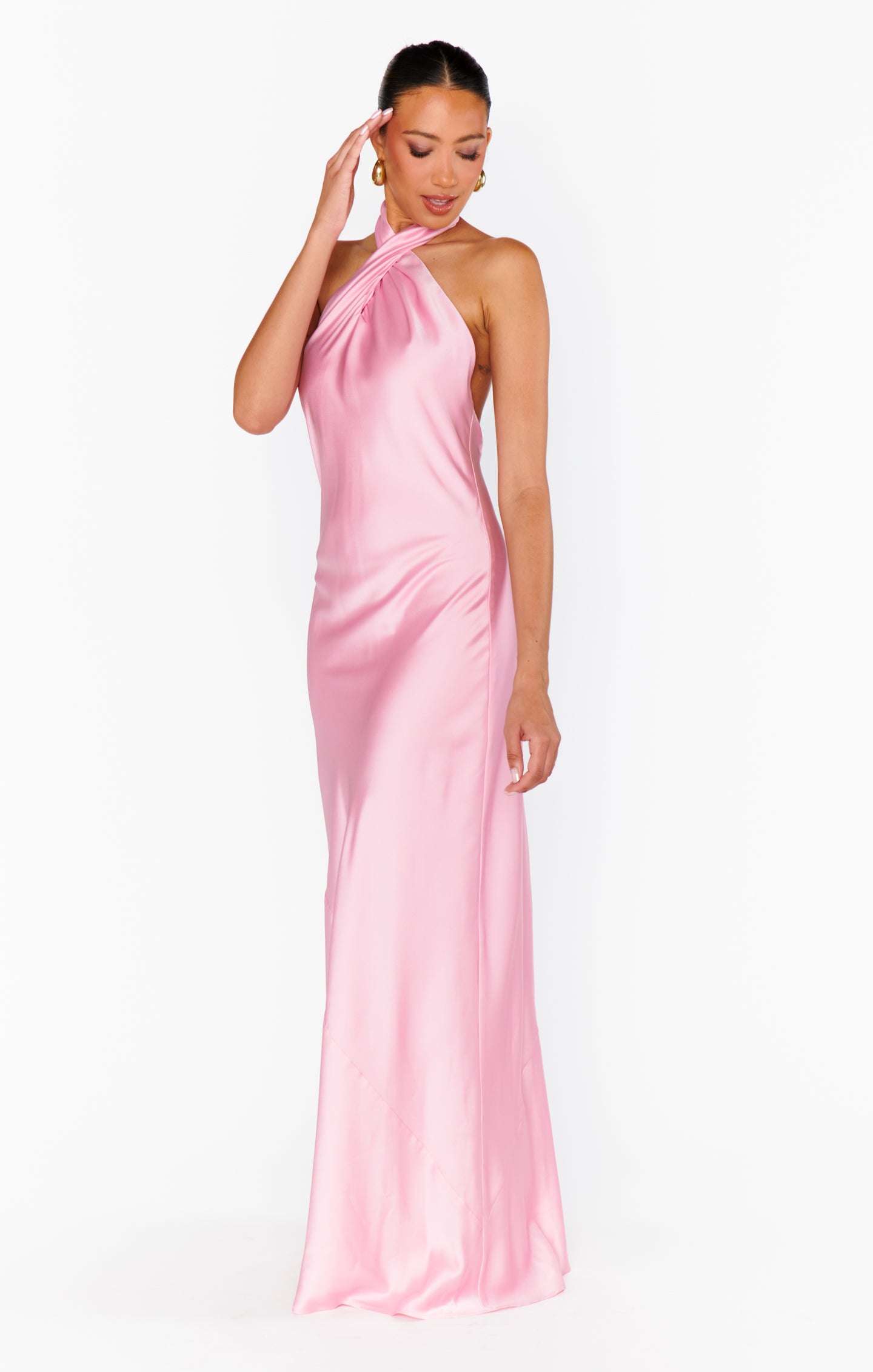 Jasmine Halter Maxi Dress, in Light Pink Luxe Satin, Size: XS | Show Me Your Mumu