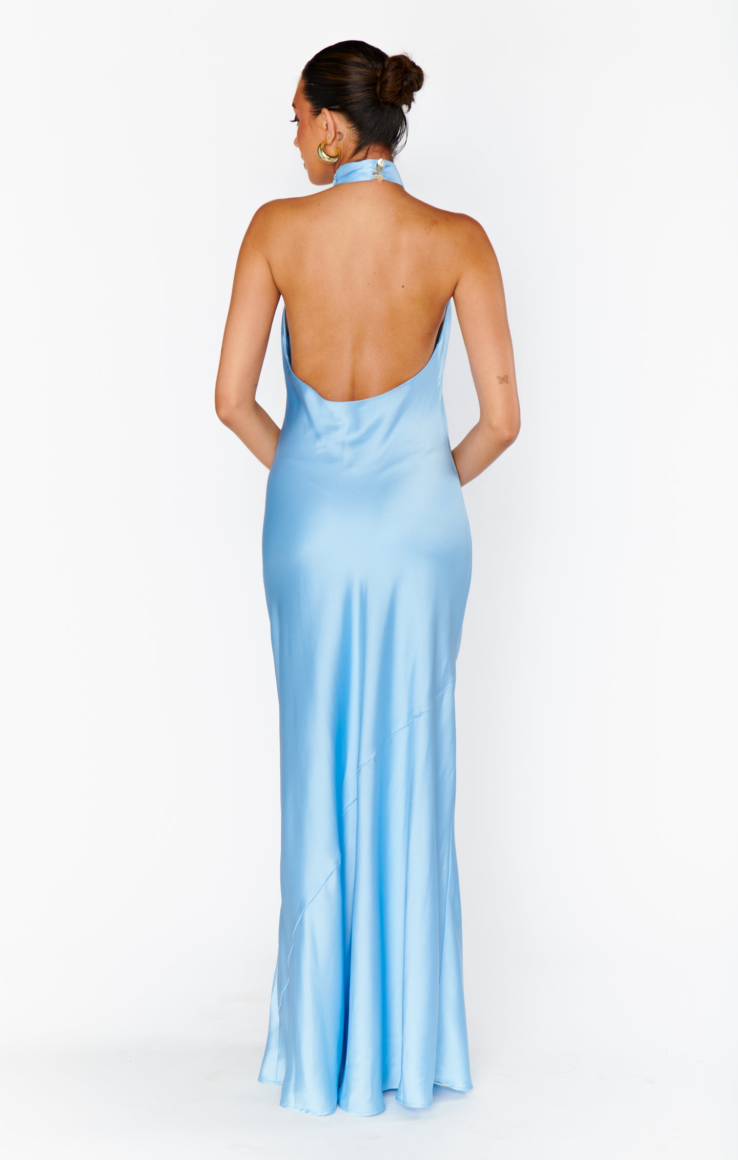 Jasmine Halter Maxi Dress, in Baby Blue Luxe Satin, Size: Small | Show Me Your Mumu Jasmine Halter Maxi Dress, in Baby Blue Luxe Satin, Size: Small | Show Me Your Mumu