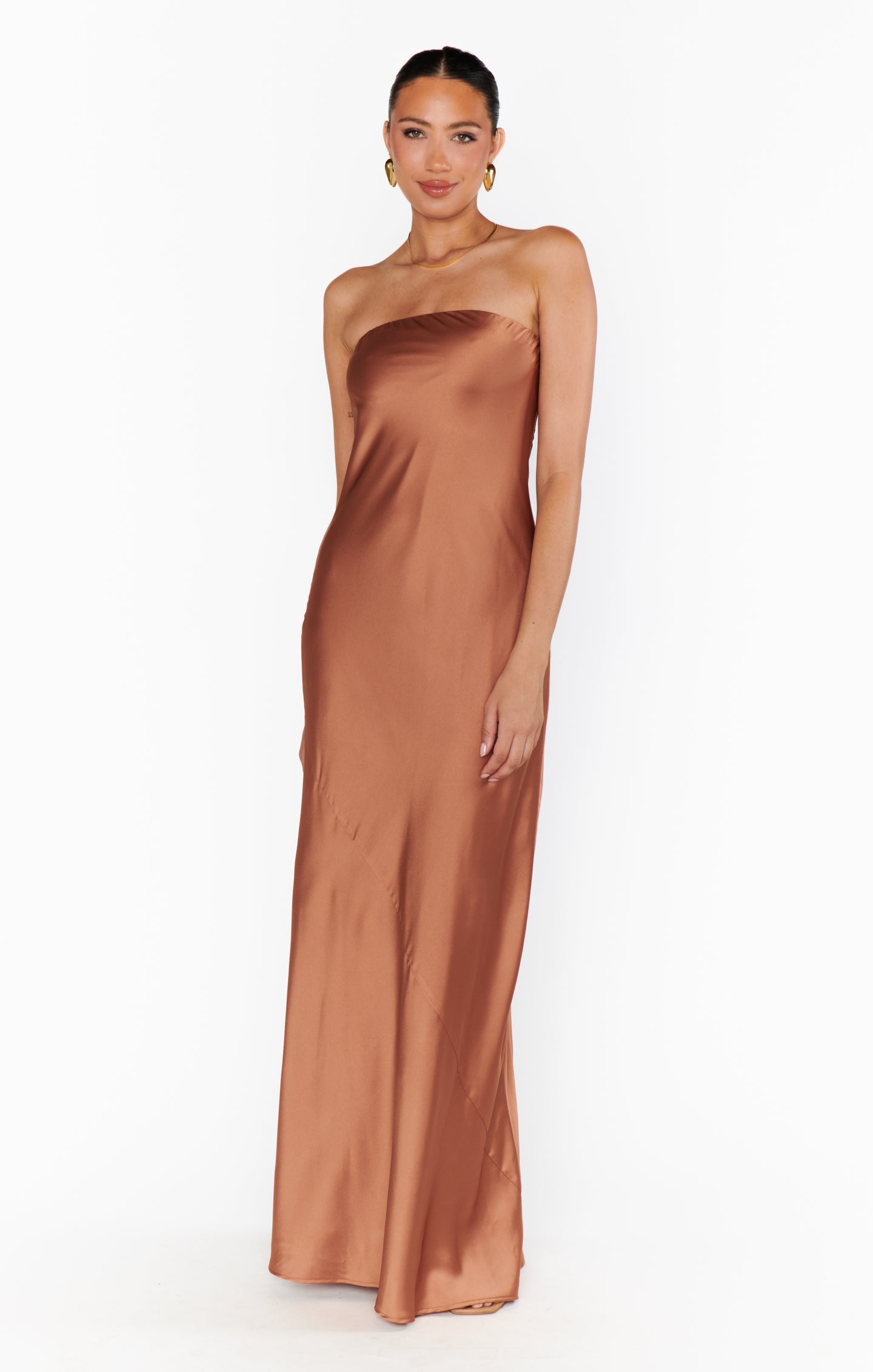 chinese dress ladies Taylor Tube Maxi Dress, in Chocolate Luxe Satin, Size: 2XL | Show Me Your Mumu main image 1