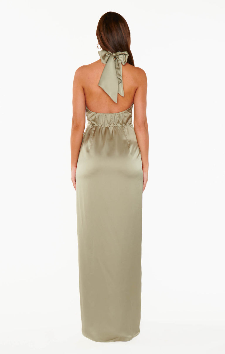 Adele Halter Maxi Dress, in Moss Green Luxe Satin, Size: Large | Show Me Your Mumu | Bridesmaid Dresses Adele Halter Maxi Dress, in Moss Green Luxe Satin, Size: Large | Show Me Your Mumu | Bridesmaid Dresses