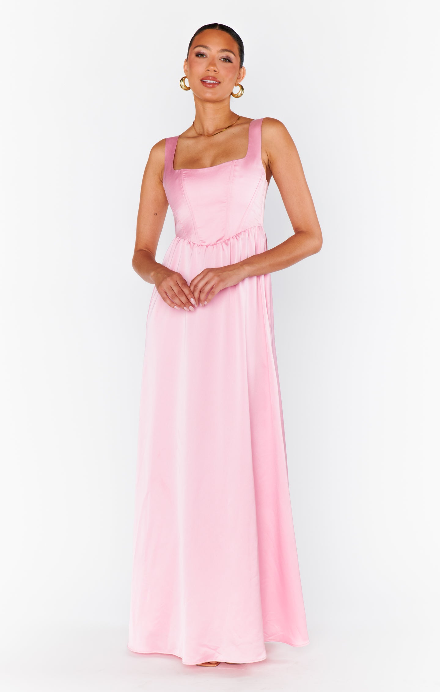 Lili Pink Satin Strapless Maxi Dress – Beginning Boutique US