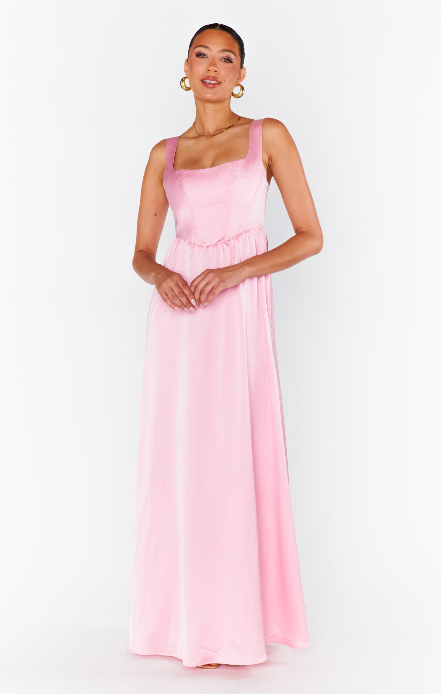 Nina Maxi Dress, in Light Pink Luxe Satin | Show Me Your Mumu