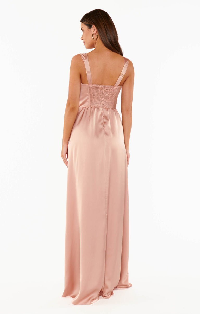 green emerald velvet dress Nina Maxi Dress ~ Rose Gold Luxe Satin – Show Me Your Mumu