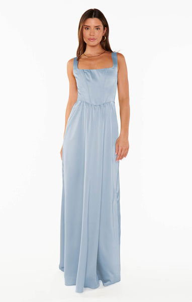 Nina Maxi Dress, in Steel Blue Luxe Satin, Size: XS | Show Me Your Mumu | Bridesmaid Dresses & Wedding Attendee Dress Nina Maxi Dress, in Steel Blue Luxe Satin, Size: XS | Show Me Your Mumu | Bridesmaid Dresses & Wedding Attendee Dress