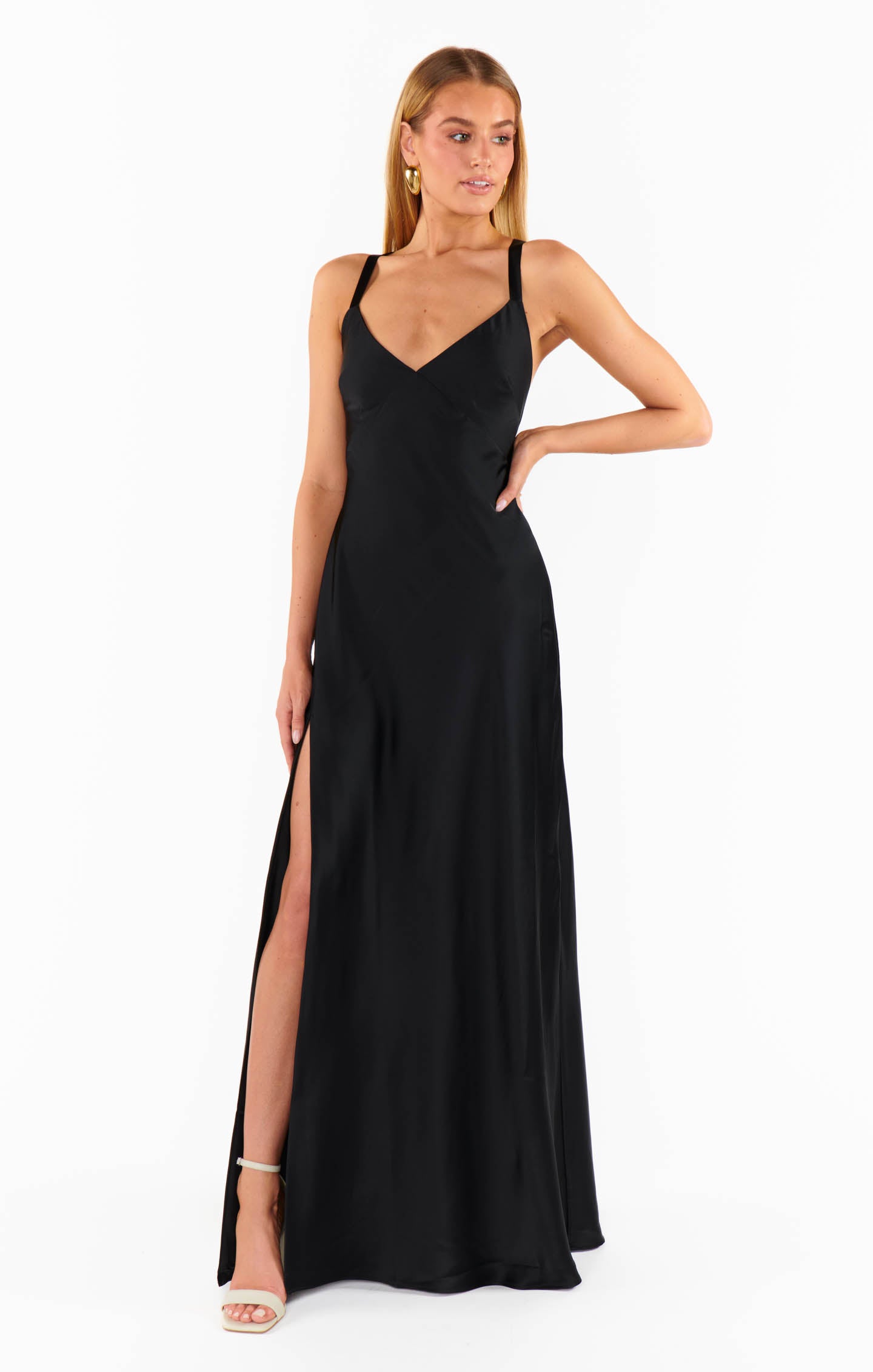 Anderson Maxi Dress, in Black Luxe Satin, Size: Large | Show Me Your Mumu