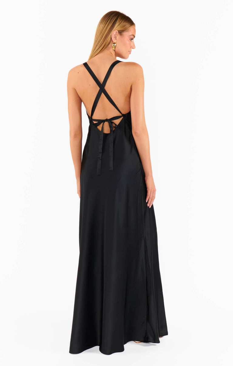 Anderson Maxi Dress, in Black Luxe Satin, Size: Large | Show Me Your Mumu