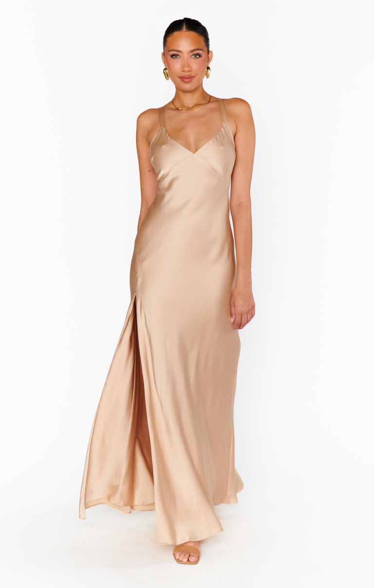 Anderson Maxi Dress, in Champagne Luxe Satin, Size: XL | Show Me Your Mumu