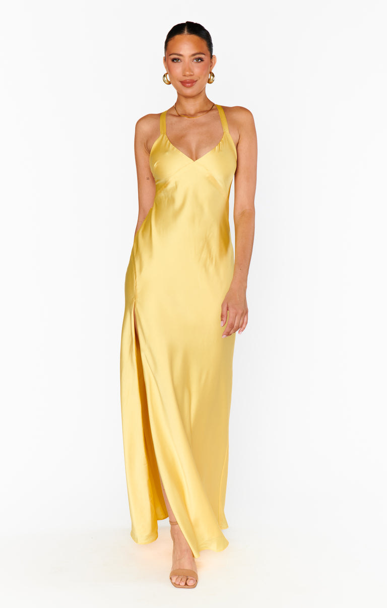 Anderson Maxi Dress ~ Yellow Luxe Satin – Show Me Your Mumu