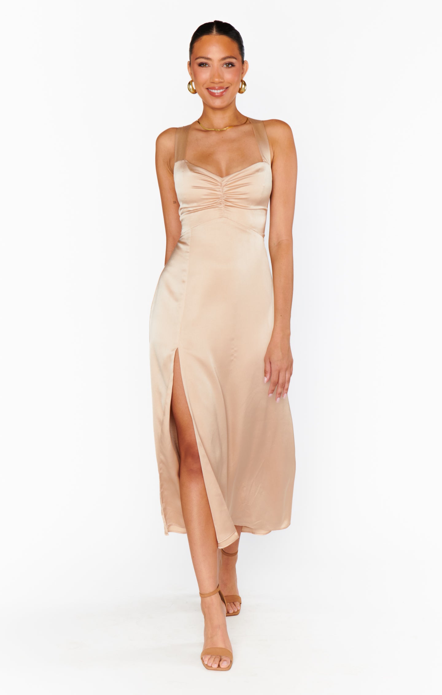 Mina Midi Dress ~ Champagne Luxe Satin – Show Me Your Mumu