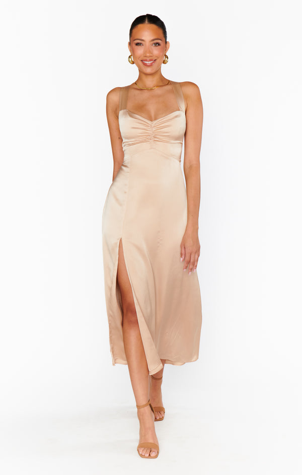 Mina Midi Dress ~ Champagne Luxe Satin – Show Me Your Mumu Mina Midi Dress ~ Champagne Luxe Satin – Show Me Your Mumu