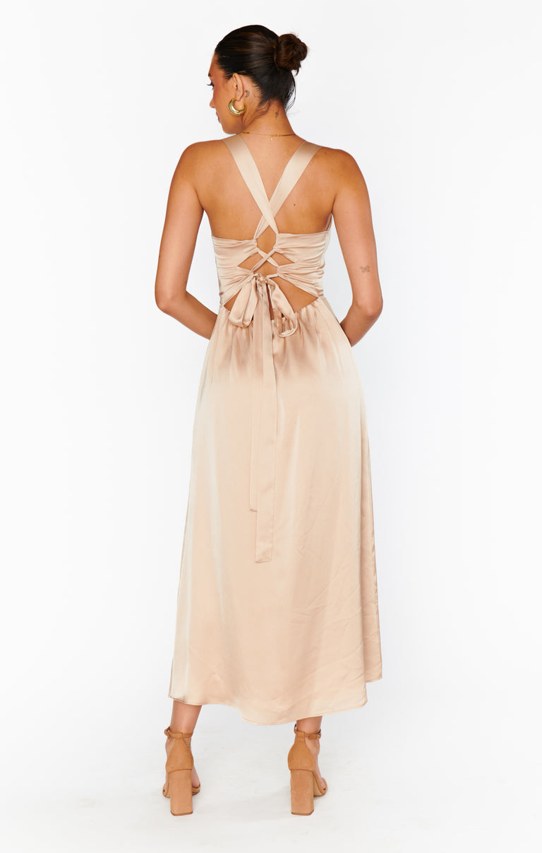Mina Midi Dress ~ Champagne Luxe Satin Show Me Your Mumu Mina Midi Dress ~ Champagne Luxe Satin Show Me Your Mumu