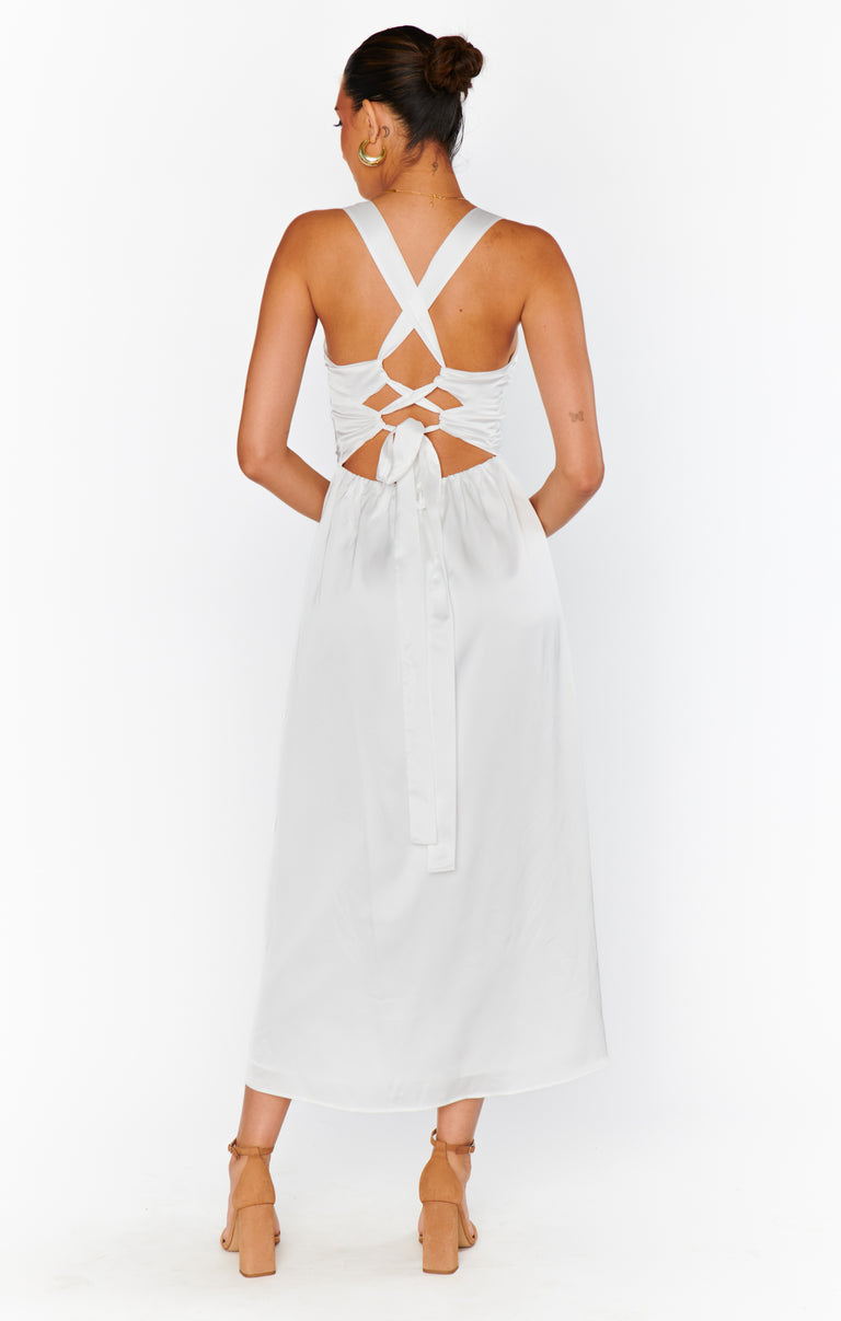 show me your mumu mina midi dress Mina Midi Dress, in Ivory Luxe Satin