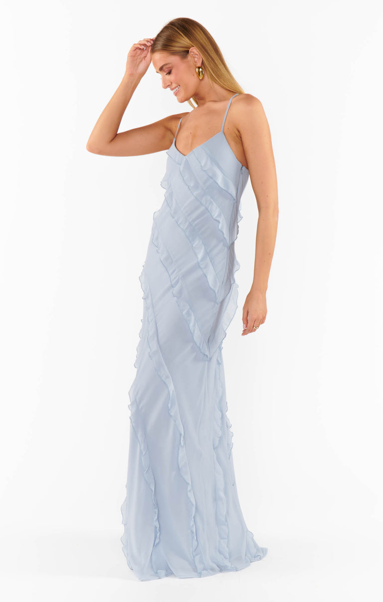 Romance Ruffle Dress, in Steel Blue Chiffon, Size: XL | Show Me Your Mumu | Bridesmaid Dresses & Wedding Attendee Dress Romance Ruffle Dress, in Steel Blue Chiffon, Size: XL | Show Me Your Mumu | Bridesmaid Dresses & Wedding Attendee Dress