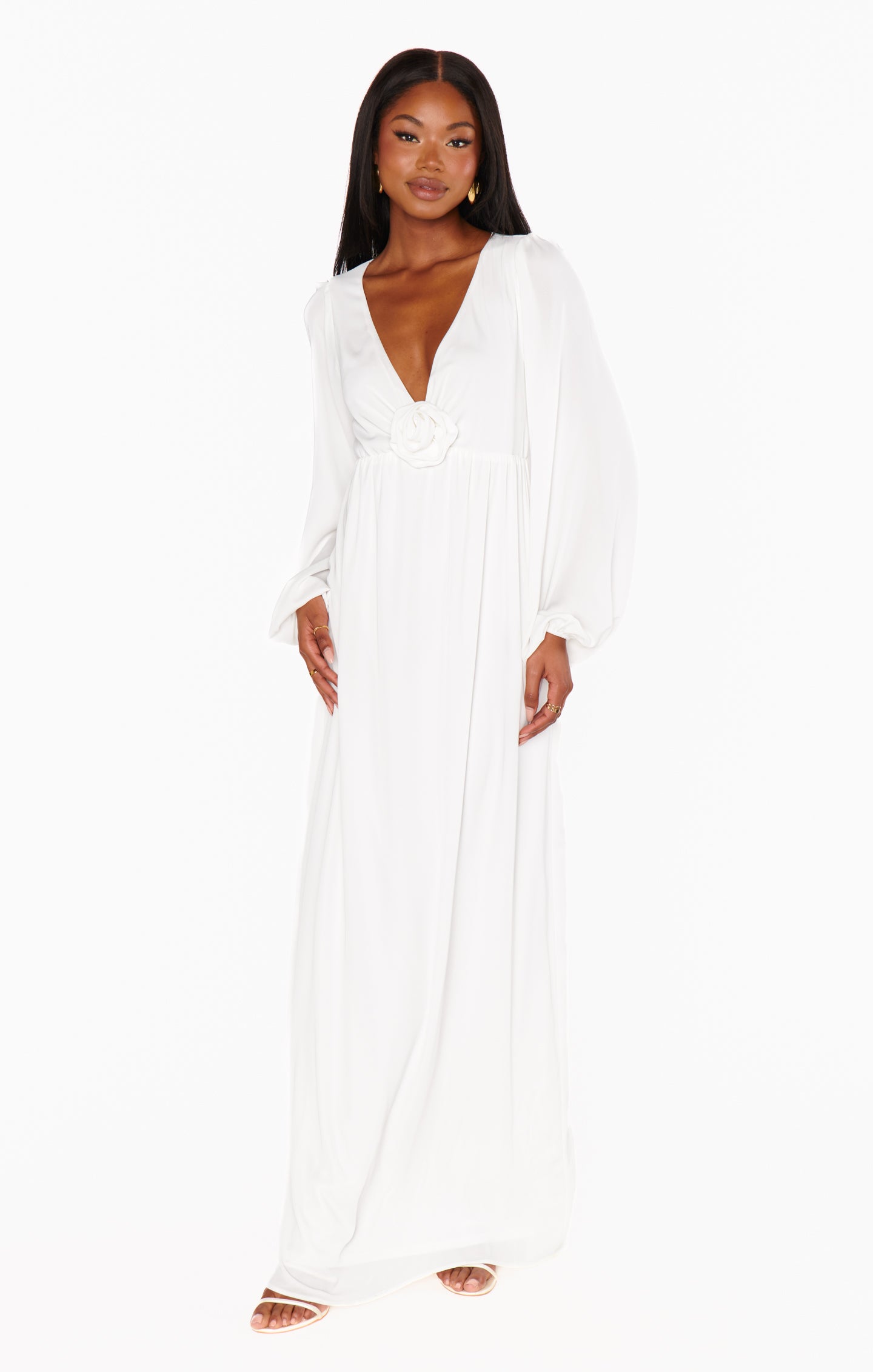 Rosetta Maxi Dress, in White Silky Crepe, Size: Small
