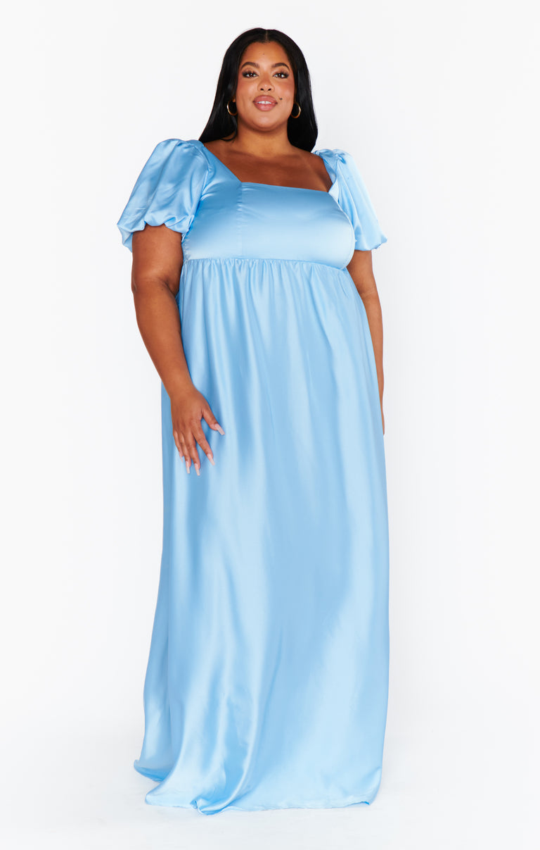 light blue maxi dress plus size Nora Dress, in Baby Luxe Satin, Size: 2X | Show Me Your Mumu ID52235Black Cotton Kids - CK Designed with internal support Color:Moonlit Mauve