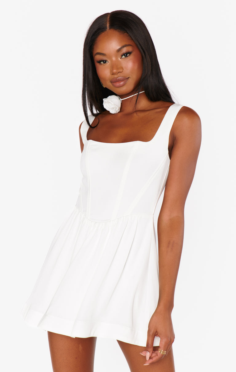 Nina Skort Dress, in White Silky Crepe, Size: Large Nina Skort Dress, in White Silky Crepe, Size: Large