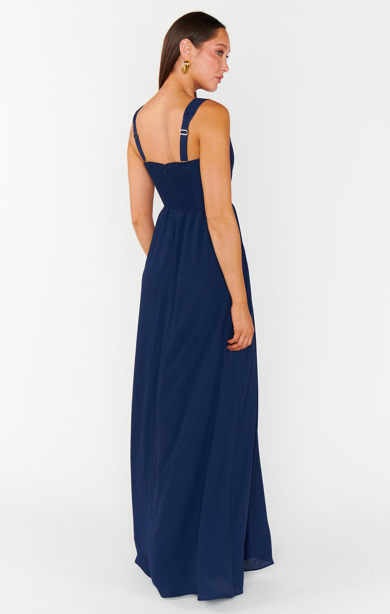Nina Maxi Dress ~ Rich Navy Crisp – Show Me Your Mumu