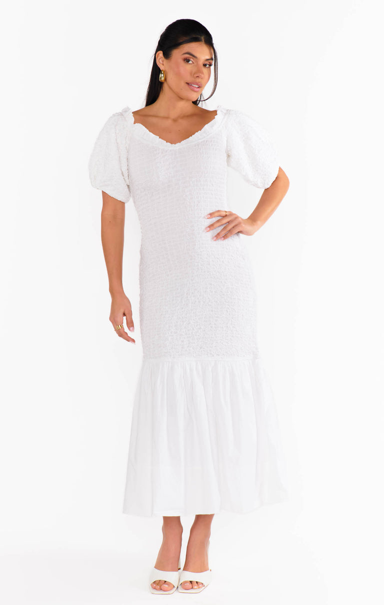 Rom Com Midi Dress ~ White Texture Stretch – Show Me Your Mumu