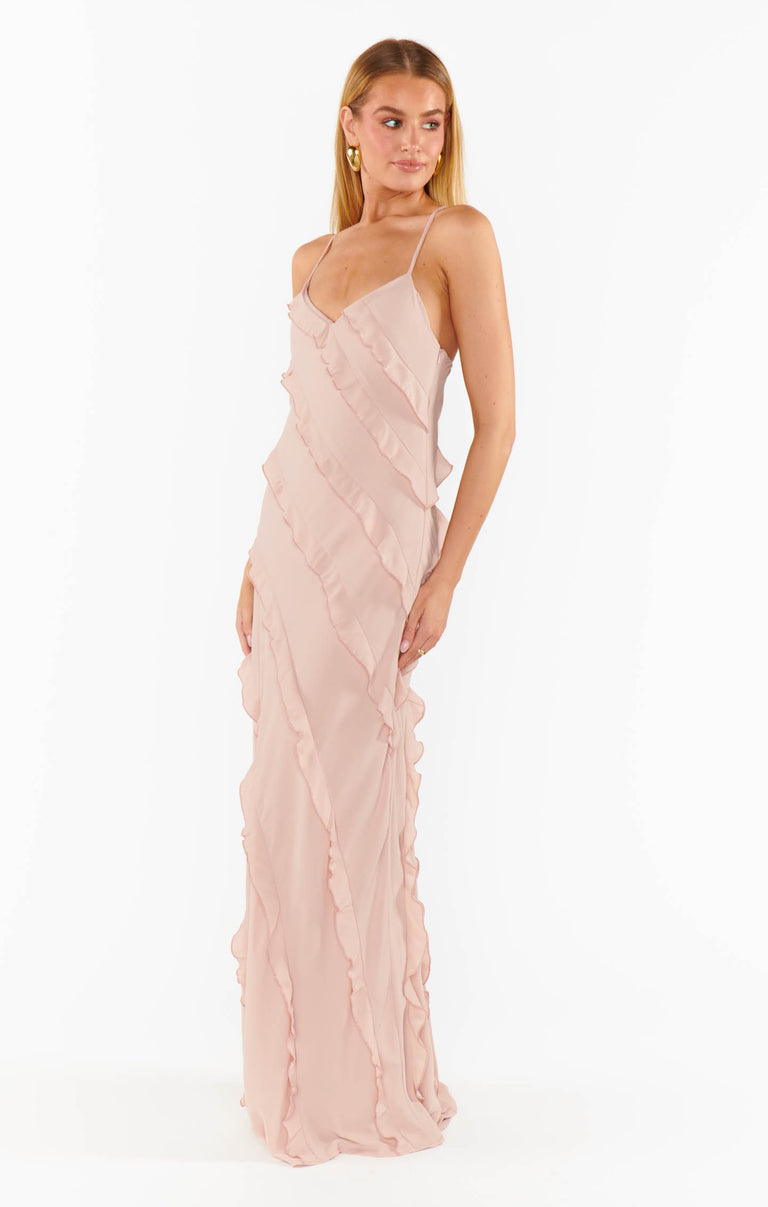 hopeless romantic mesh print ruffle dress Romance Ruffle Dress, in Dusty Blush Crisp, Size: XL | Show Me Your Mumu