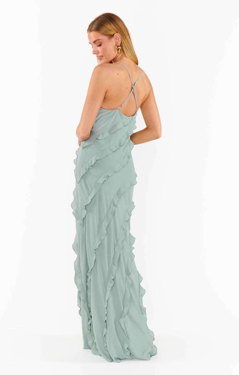 Romance Ruffle Dress ~ Silver Sage Crisp Show Me Your Mumu Romance Ruffle Dress ~ Silver Sage Crisp Show Me Your Mumu