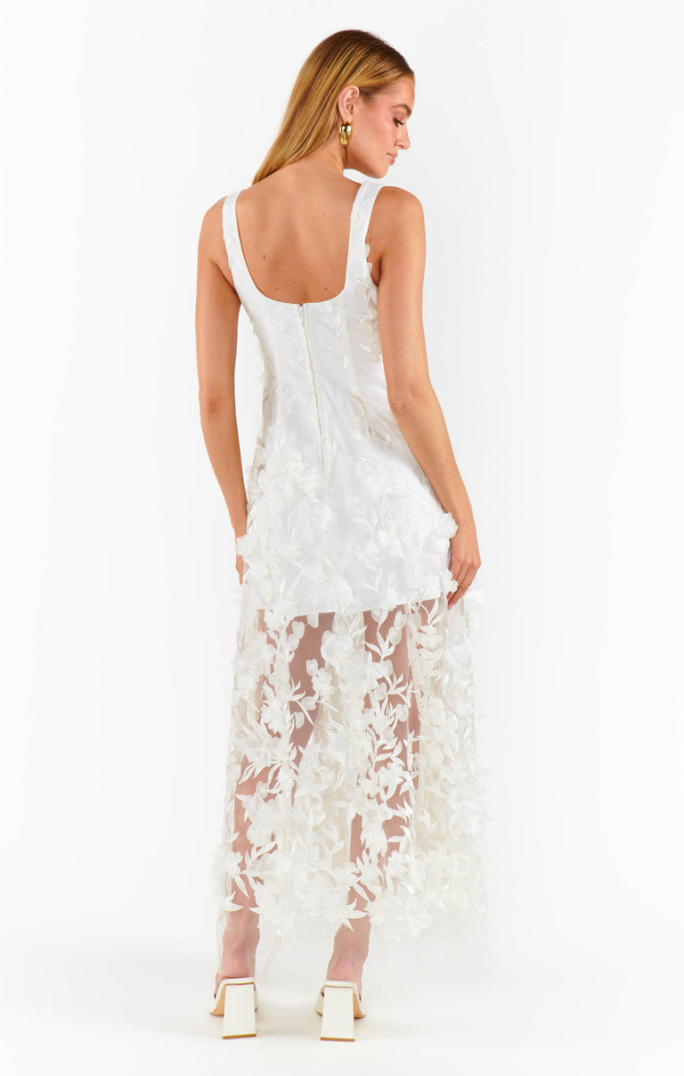 ivory floral embroidered maternity midi dress Stephanie Dress, in 3D Floral Embroidery, Size: 2XL
