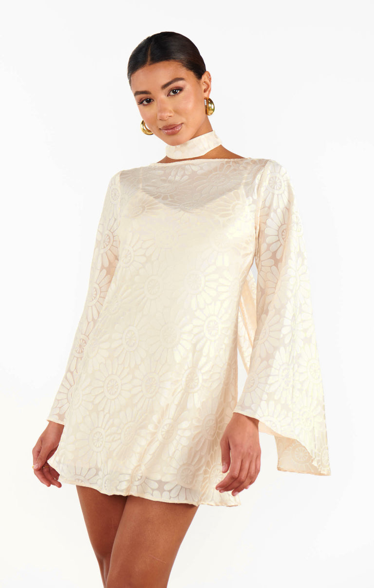 Sarah Mini Dress, in Cream Daisy Burnout